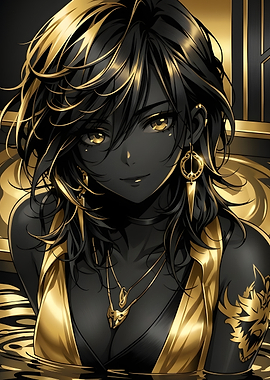 Elegant Anime Woman in Gold
