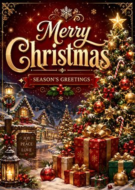 Merry Christmas Season's Greetings Holiday Poster