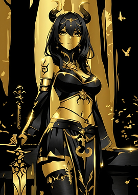 Golden Horned Warrior Anime Girl