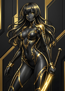 Black and Gold Cybernetic Samurai Warrior