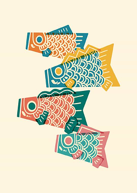 Stylized Japanese Koinobori Carp Streamers