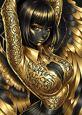 Golden Winged Angelic Woman Portrait