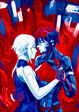 Cybernetic Couple Dancing in Red
