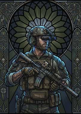 Stained Glass Special Forces Soldier