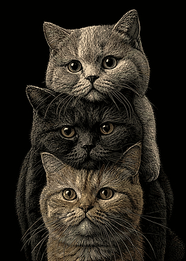Stacked British Shorthair Cats Portrait