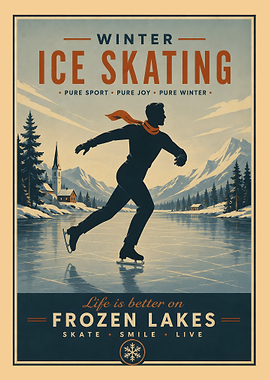 Vintage Ice Skating Frozen Lakes Poster