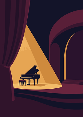 Grand Piano on Stage Spotlight Minimalist Vibe Art