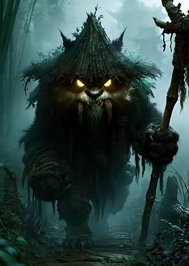 Menacing Panda Warrior in Bamboo Forest