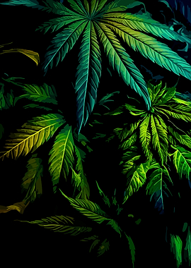 Vibrant Green Cannabis Leaves Art
