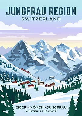 Jungfrau Region Switzerland Winter Travel Poster