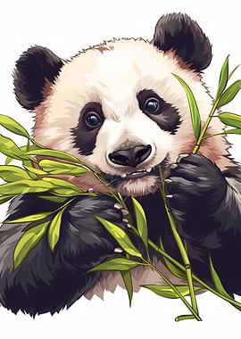Cute Panda Eating Bamboo Illustration