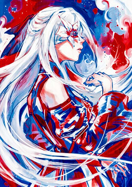 Abstract Anime Girl with Floral Mask