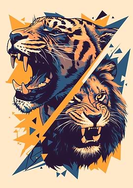 Tiger and Lion Geometric Art