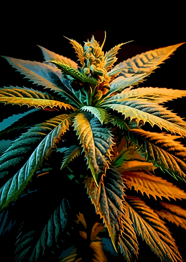 Vibrant Cannabis Plant Digital Art