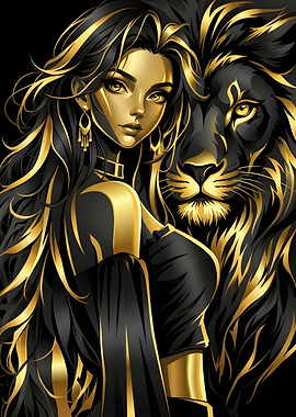 Elegant Woman and Majestic Lion Portrait