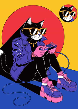 Cool Cat Gamer Illustration
