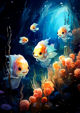Whimsical Underwater Goldfish Scene