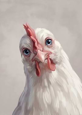 Portrait of a Curious White Chicken