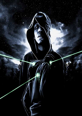 Hooded Figure Targeted by Lasers
