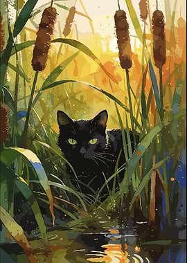Black Cat in Reeds