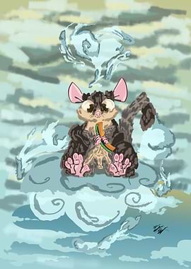 Little sugar glider in beautifull clouds