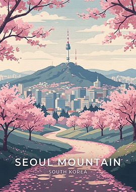 Seoul Namsan Tower Cherry Blossom Poster