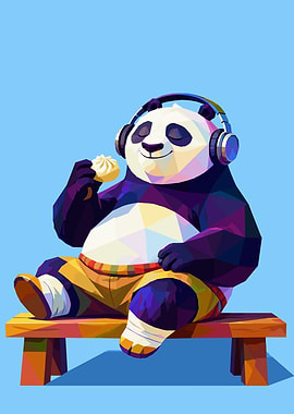 Low Poly Panda Listening to Music