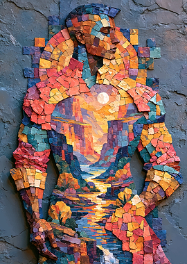Mosaic Silhouette of Canyon Landscape