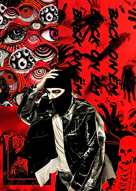 Edgy Masked Figure Red Aesthetic Collage