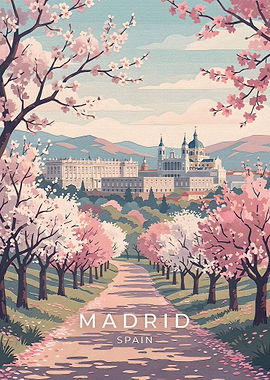 Madrid Spain Cherry Blossom Travel Poster