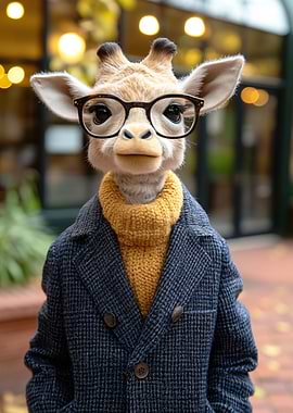 Stylish Giraffe in Tweed Jacket