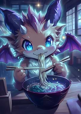 Cute Dragon Eating Ramen