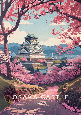 Osaka Castle Cherry Blossom Travel Poster