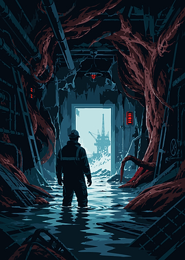Worker in Flooded Alien Facility