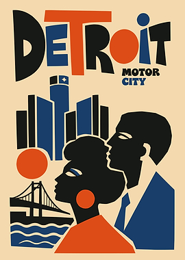 Detroit Motor City Vintage Travel Poster