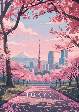 Tokyo Cherry Blossom Travel Poster