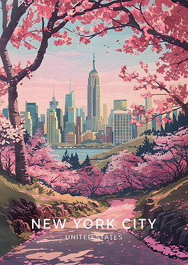 New York City Cherry Blossom Poster