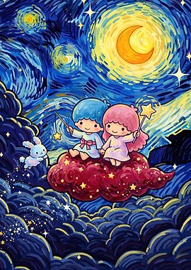 Little Twin Stars Starry Night Art