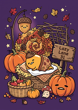 Gudetama Autumn Lazy Lane Illustration