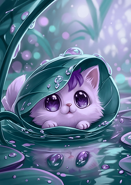Cute Kitten Hiding Under Leaf