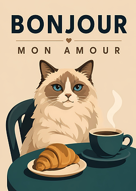 Bonjour Mon Amour Cat Poster