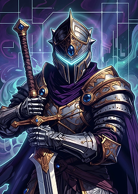 Cybernetic Fantasy Knight with Glowing Sword
