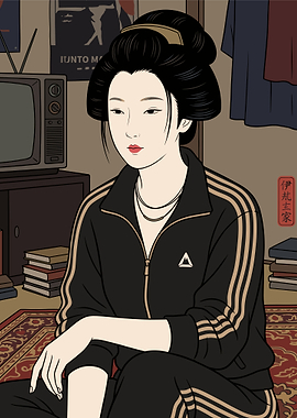 Geisha in Modern Tracksuit Illustration