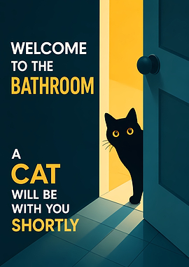 Funny Bathroom Cat Poster