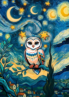 Owl in Starry Night Style