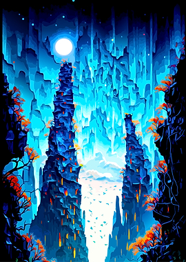 Ethereal Blue Mountain Landscape