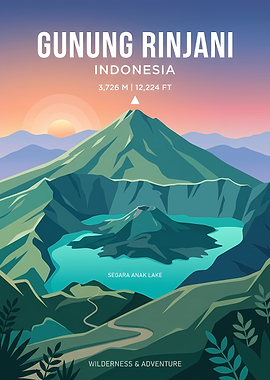 Gunung Rinjani Indonesia Travel Poster
