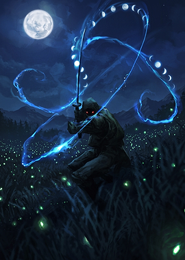 Moonlight Ninja with Glowing Katana