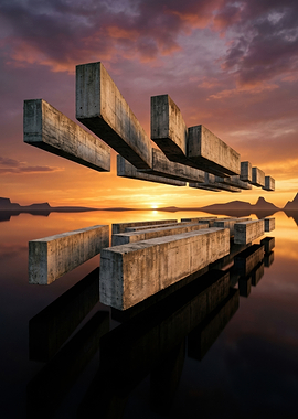 Floating Concrete Beams at Sunset