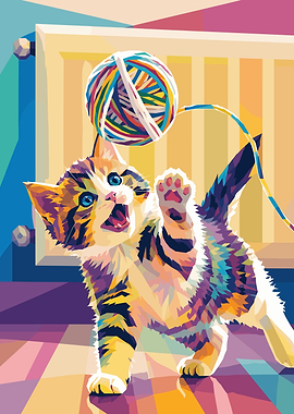 Colorful Pop Art Kitten Playing catt